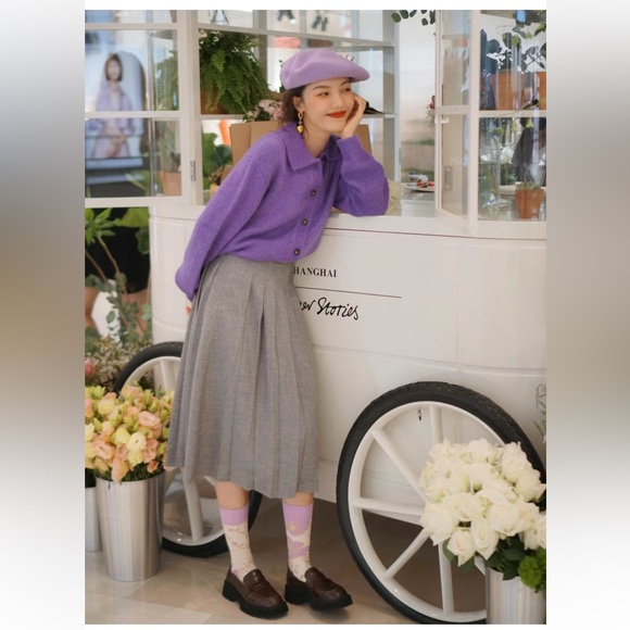 &Other Stories Purple Collared Alpaca Blend Cardigan - Picture 5 of 10